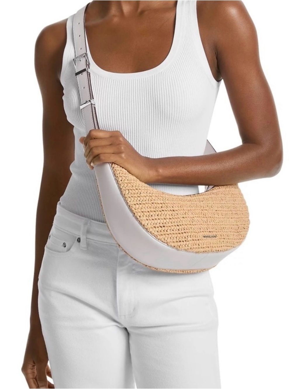 MICHAEL Michael Kors (AVRA) Natural/Optic White Crescent Shaped Handbag. (NWT).